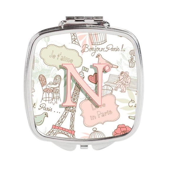 Letter N Love in Paris Pink Compact Mirror - Pink