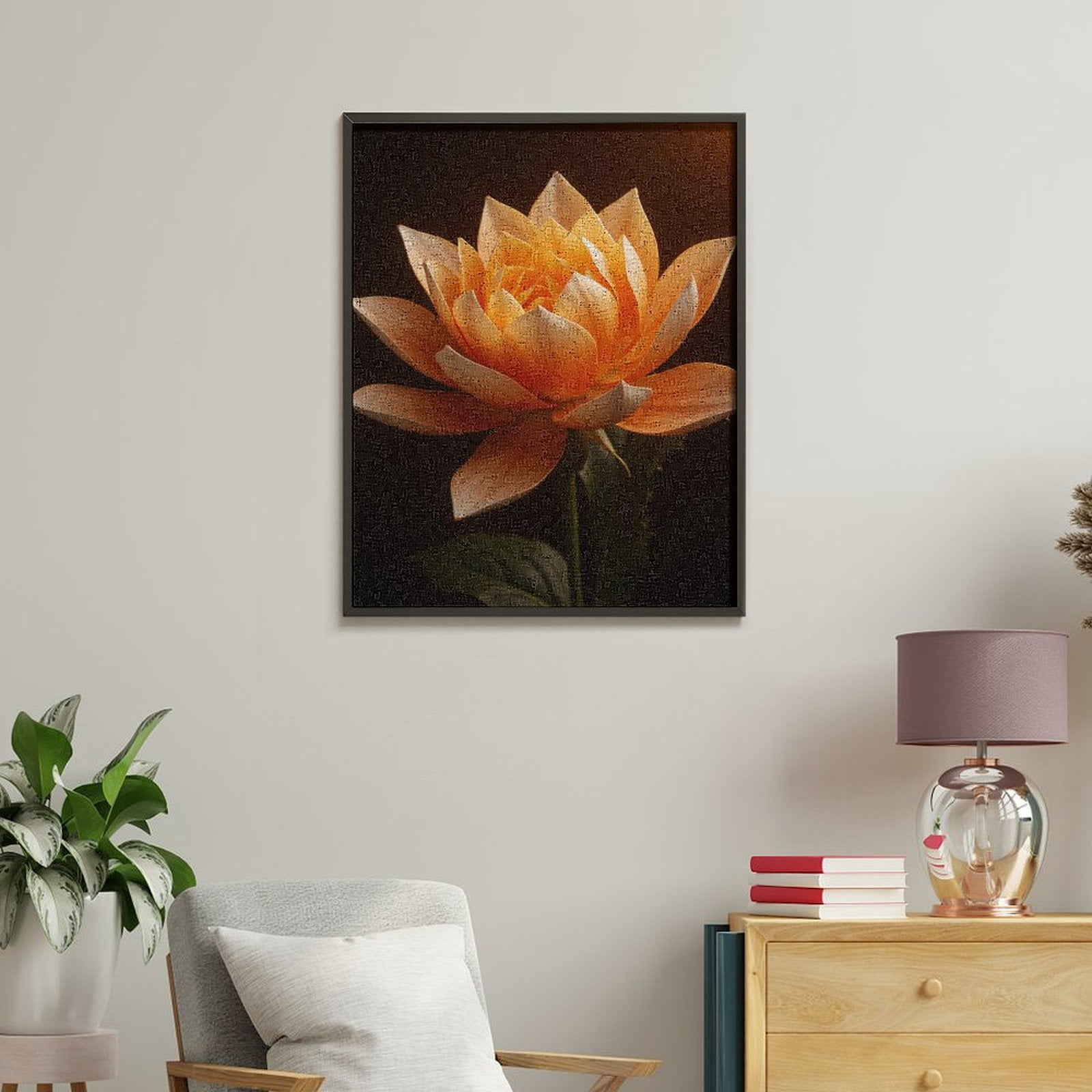 Paint By Numbers Kit for Adults Beginner - DIY Orange Lotus Flower Art Canvas Painting Kits for Adults, Frameless Paint By Number for Adults for Home Wall Decor 16x20 Inch