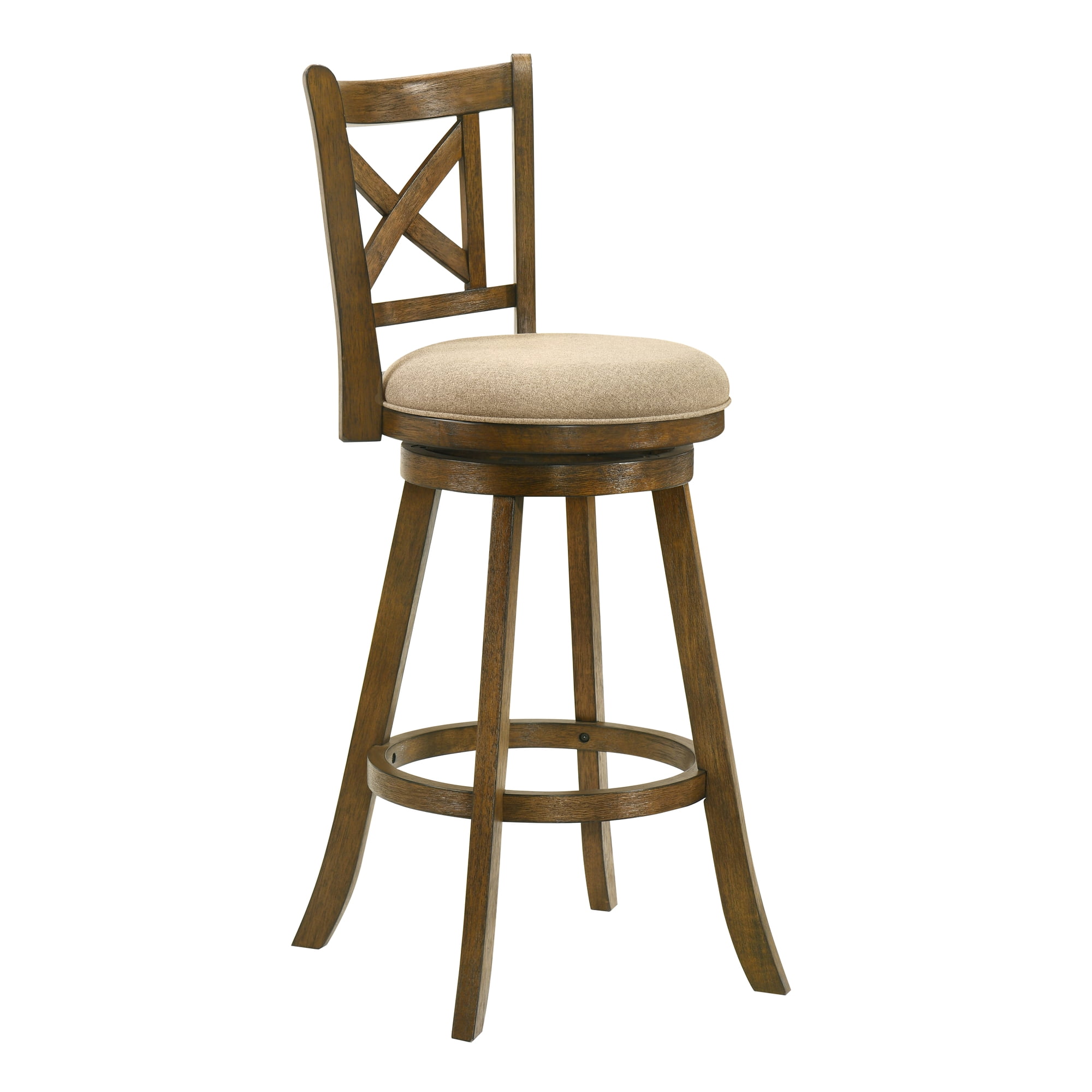 Kodi Modern Farmhouse Swivel Wood Bar Height Kitchen Bar Stool in Sepia Brown Finish with Light Scone Fabric Upholstered Seat - Set of 2