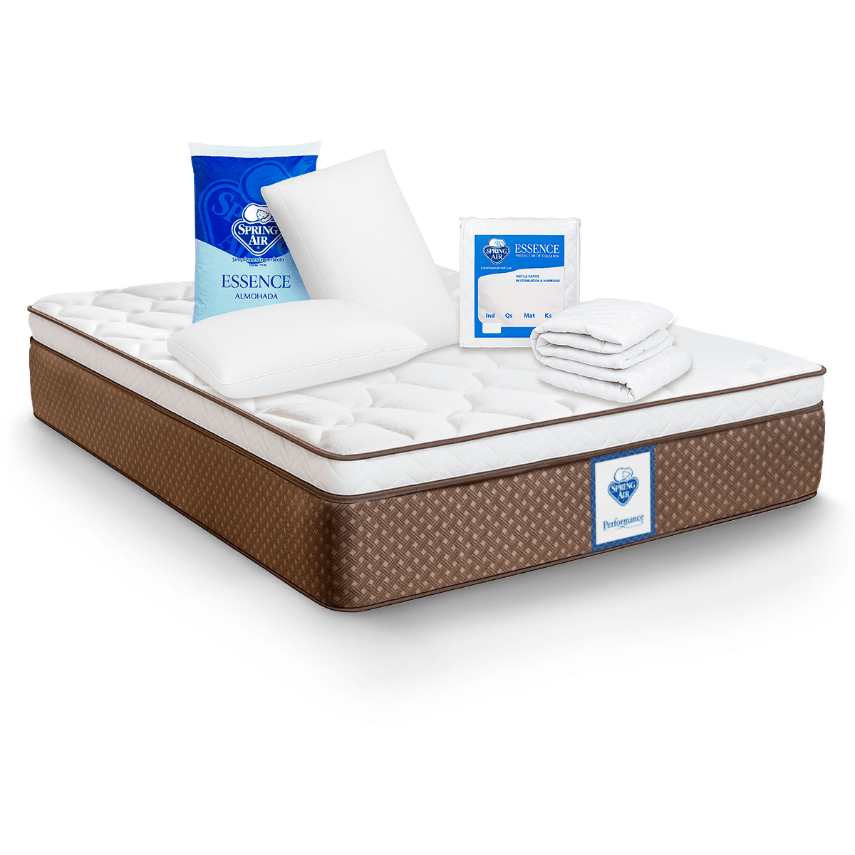 Colchón Queen Size Commander Spring Air + Protector + Almohadas