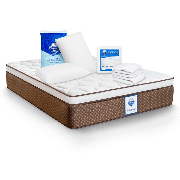 Colchón Queen Size Commander Spring Air + Protector de Colchón + Almohadas