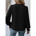 thumbnail image 5 of Shirred Cuff Long Sleeve Surplice Neck Faux Wrap Blouse for Women Black Large, 5 of 5