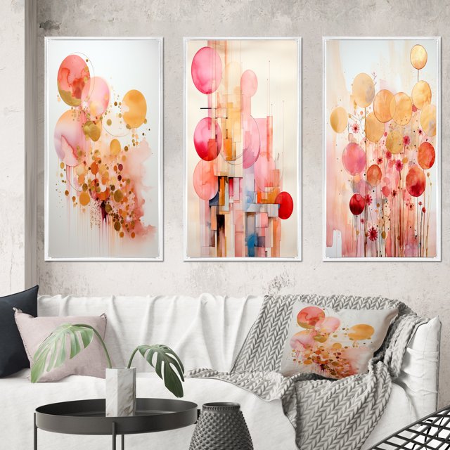 Designart "Circular Geometry Serendipity II" Modern Geometric Framed Wall Art Set Of 3 - Gold Abstract Frame Gallery Set For Office Decor