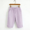 thumbnail image 6 of Amzcrzy Shorts for Women with Pockets Summer Trendy Striped Women's Shorts Comfy Knee Length Rolled Linen Shorts Elastic Waist Drawstring Beach Vacation Outfits XL, 6 of 8