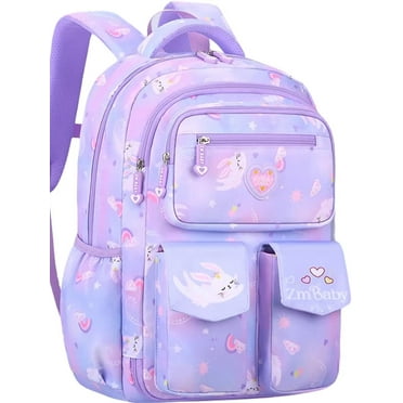 Ficcug School Backpacks for Girls,Cartoon School Bag Elementary Bookbag for Kids Teens,Purple