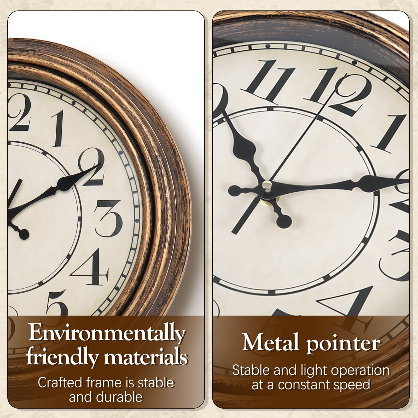 Geevon Retro Silent 12 Inch Wall Clock Non Ticking, Rustic Vintage Clock Quartz Decorative, Battery Operated for Kitchen/Office/Classroom/Bedroom/Living Room Decor