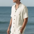 thumbnail image 7 of Mens Linen T Shirts, Short Sleeve Shirts for Men Summer Casual Vintage Solid Color Lapel Button Down Dressy Blouses with Pockets S-3XL, 7 of 7