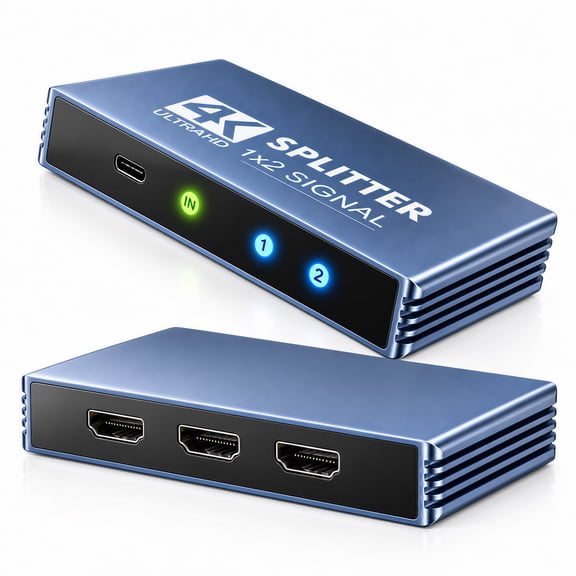 Duomigo 4K HDMI Splitter 1 in 2 Out, Powered HDMI Splitter for Dual Monitor Setup, Supports 4K@30Hz, 2K@60Hz, 1080P@120Hz, HDMI Video Splitter for TV, Laptop, PC, Projector