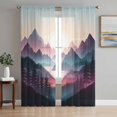thumbnail image 2 of Sheer Curtains 84 inches Long 2 Panels Set Abstract Landscape Mountain Sunrise Light Filtering Sheer Drapes Rod Pocket Window Curtains for Living Room/Bedroom, Blue Forest Tree River, 2 of 8