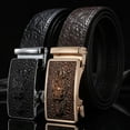 thumbnail image 3 of Men's crocodile pattern belt, automatic buckle belt, cowhide Korean version of youth leisure business belt, 3 of 5