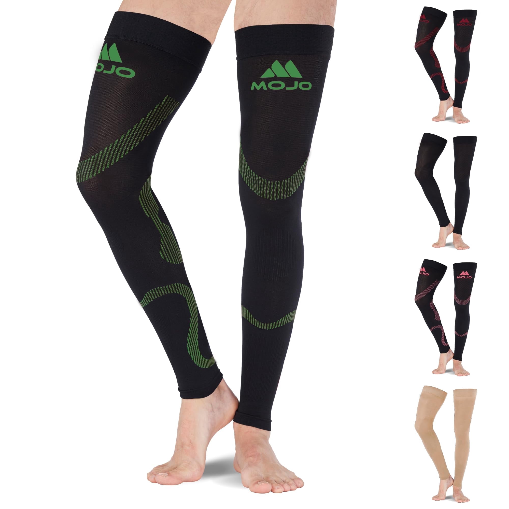 Opaque Unisex Footless Compression Thigh High 20-30mmHg - Black/Green, Large