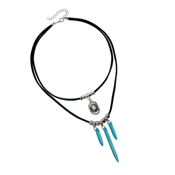 Zeiwohndc Western Jewelry Adjustable Turquoise Bead Necklace With Metal Conical Accent