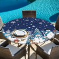 thumbnail image 6 of Navy Blue Christmas Round Tablecloth, Fitted Table Cover with Elastic for 36"-44" Round Tables, Snowman Xmas Tree Snowflake Winter Table Cloth Outdoor Indoor Dinning Party Waterproof Tablecloths, 6 of 7