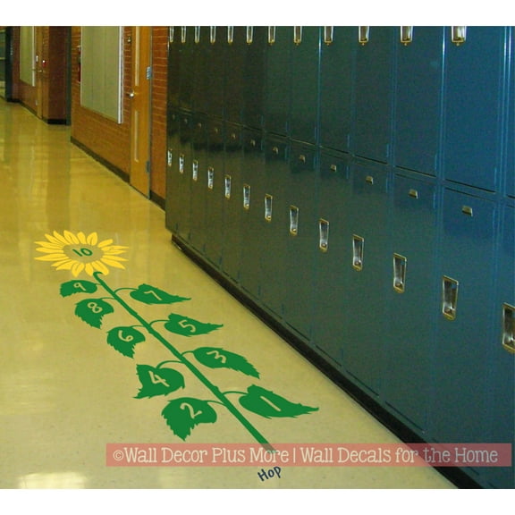 Sunflower Hopscotch School Activity Vinyl Sticker Sensory Path Floor Decal Teaches Counting Glossy Deep Blue, Yellow, and Grass Green