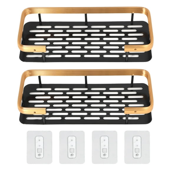 ZOUSSIQI Shower Caddy Double Layer Rectangle Shape Space Saving Aluminum Punching Free Installation Bathroom Supplies for Home Black Gold JU316-53754