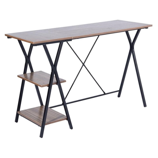FurnitureR Maddie Modern Engineered Wood Computer Desk with Shelves in Brown