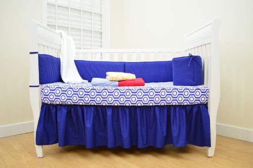 100% Natural Cotton Percale Ruffled Crib Skirt, Royal, 52"L x 28"W + 13.5"