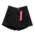 thumbnail image 4 of Pantalones cortos de mujer Vaqueros Cintura alta Agujeros destruidos Pantalones cortos con dobladillo deshilachado, Negro, S Vogacara AP001525-01B, 4 of 7