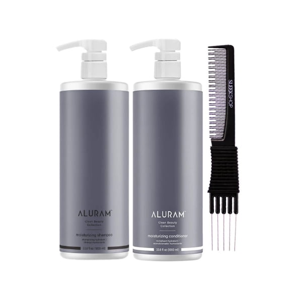 ALURAM Moisturizing Shampoo (33.8 oz) and Conditioner (33.8 oz) with SLEEKSHOP Teasing Comb