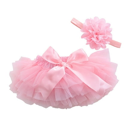 Yageerya Tutu Skirt for Baby Girls Photography Props Newborn Toddlers Birthday Dress Headdress Size S (Pink)