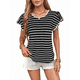 thumbnail image 4 of Blusas de Punto de Corta para Mujer, Cuello Redondo de Verano con Volantes, Color Negro, Talla M, 4 of 10