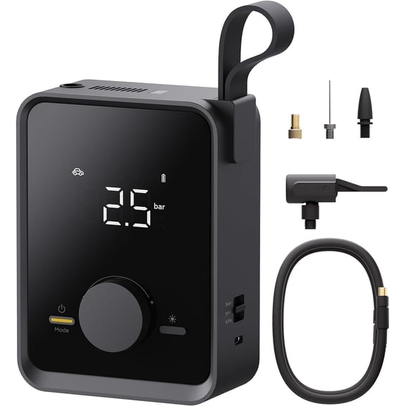 HOTO Portable Electric 120PSI Tire Inflator with 12V Motor, Cordless Air Compressor with Digital Display for Car and Bike