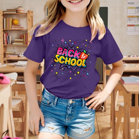 

Hbdhejl Toddler Boys Girls Shirts Kids School Season Back To School Season Printed Casual Short Sleeve Top T Shirt Purple 10-11 Years