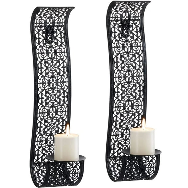 Sziqiqi Metal Wall Candle Holders Decorative Set of 2 Black Candle