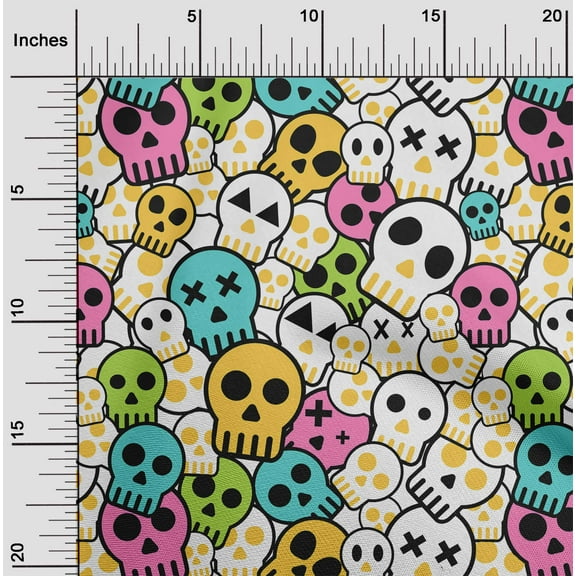 oneOone Polyester Lycra White Fabric Skull Sewing Material Print Fabric By The Yard 56 Inch Wide