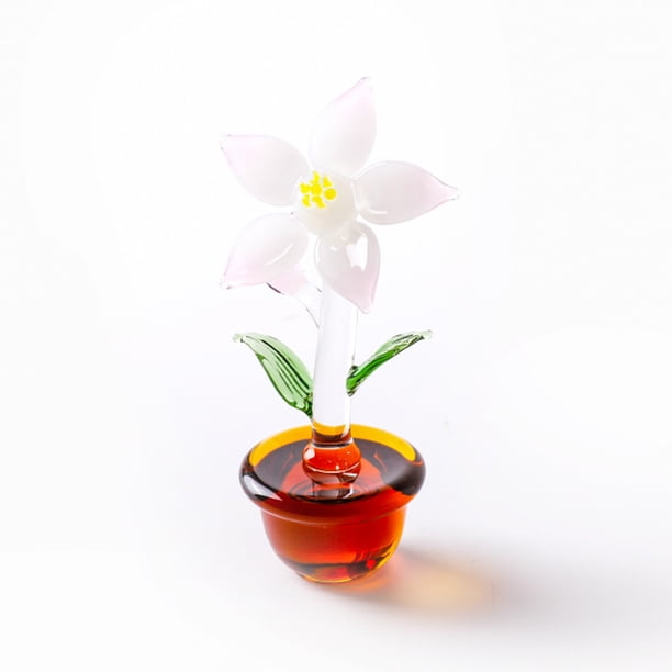 Artesanía de vidrio soplado mini lindas flores plantas figuras de arte de cristal coleccionables hogar oficina mesa jardín simulación plantas decoraciones adornos interiores del coche