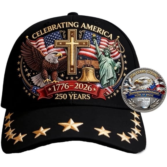 Eagle & Liberty & Cross United States 250th Anniversary Hat, United States 250th Anniversary Adjustable Baseball Cap
