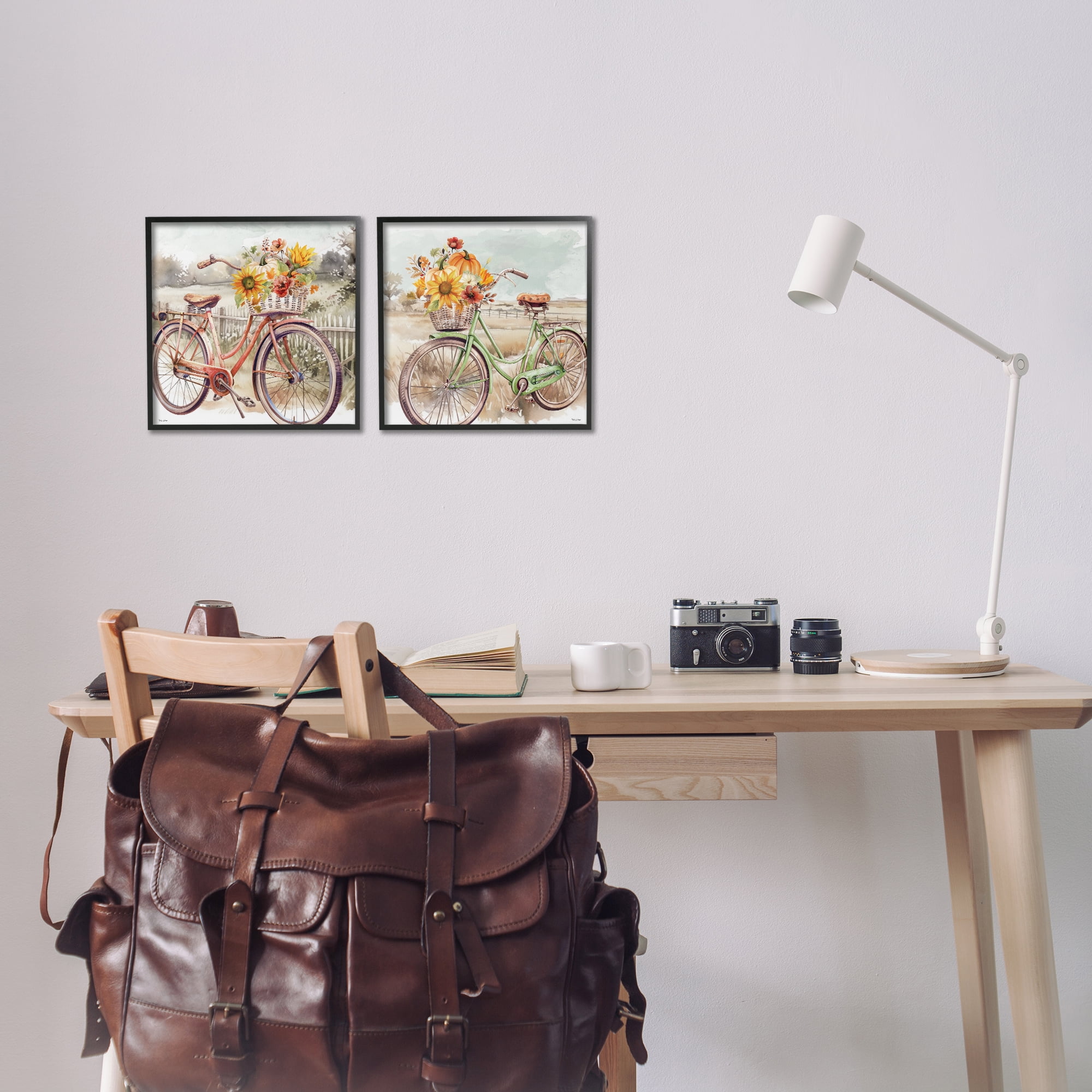 Stupell Industries Rustic Autumnal Bicycles Transportation Painting Black Framed Art Prints Wall Art, 12 x 12, Set of 2