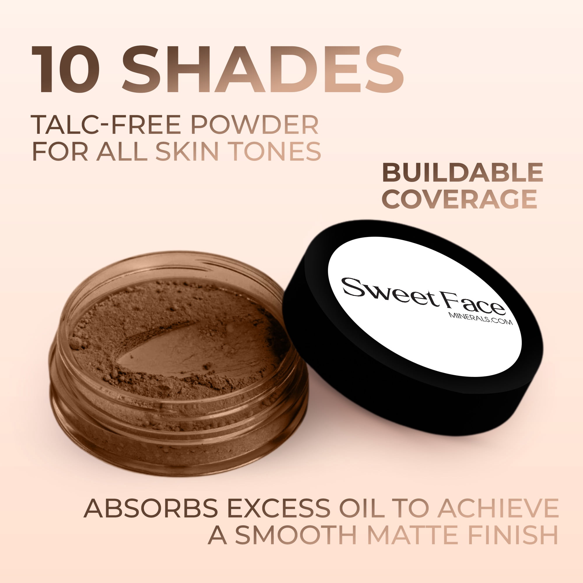 2pc FOUNDATION with KABUKI BRUSH Mineral Makeup (EBONY) Matte Loose Powder Bare Face Cosmetics Full Coverage Long Lasting All Skin Types SPF 18