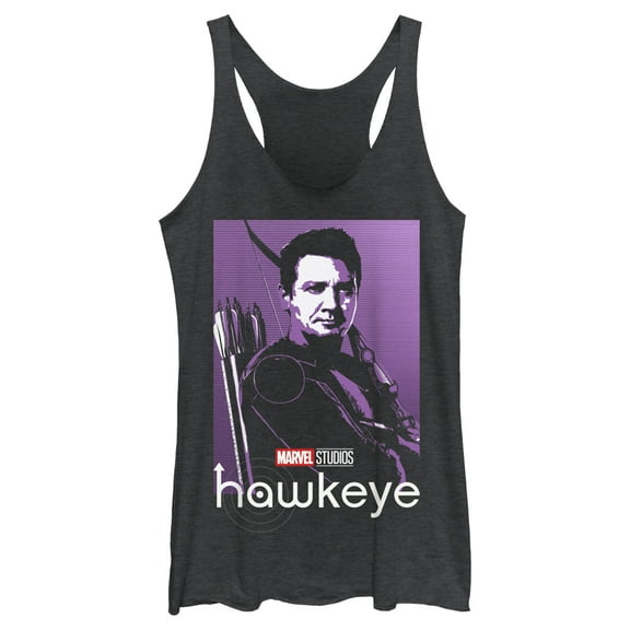 Women's Marvel Hawkeye Purple Portrait Racerback Tank Top Black Heather Small