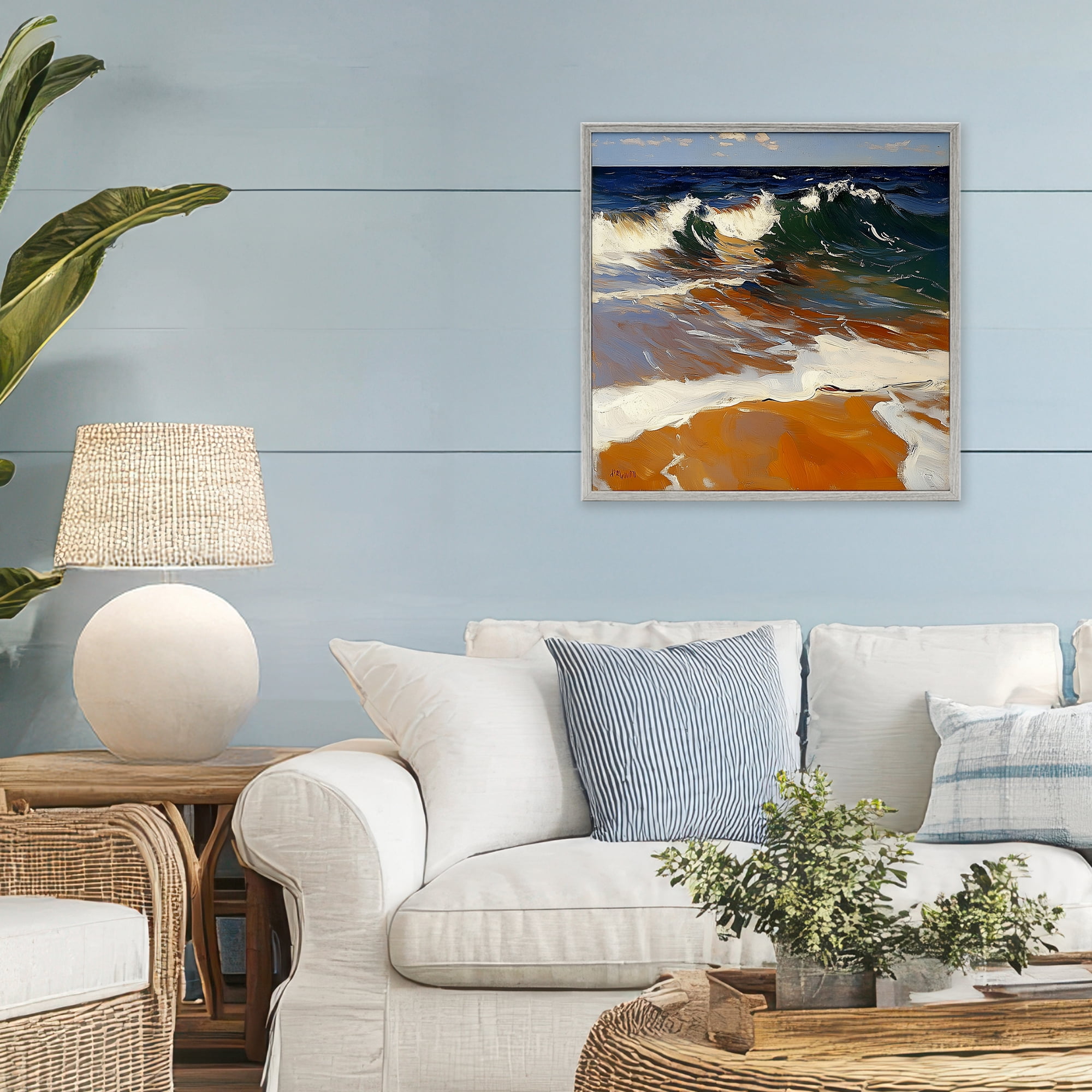 Stupell Industries Glassy Wave Break Gray Framed Giclee Art, design by Walker Noble