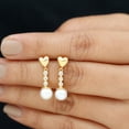 thumbnail image 4 of Rosec Jewels 6.25 CT Diamond Earrings with Freshwater Pearl Drop, Diamond and Pearl Dangle Earrings, Pearl Drop Dangle Earrings with Gold Heart, 14K Yellow Gold, 4 of 7