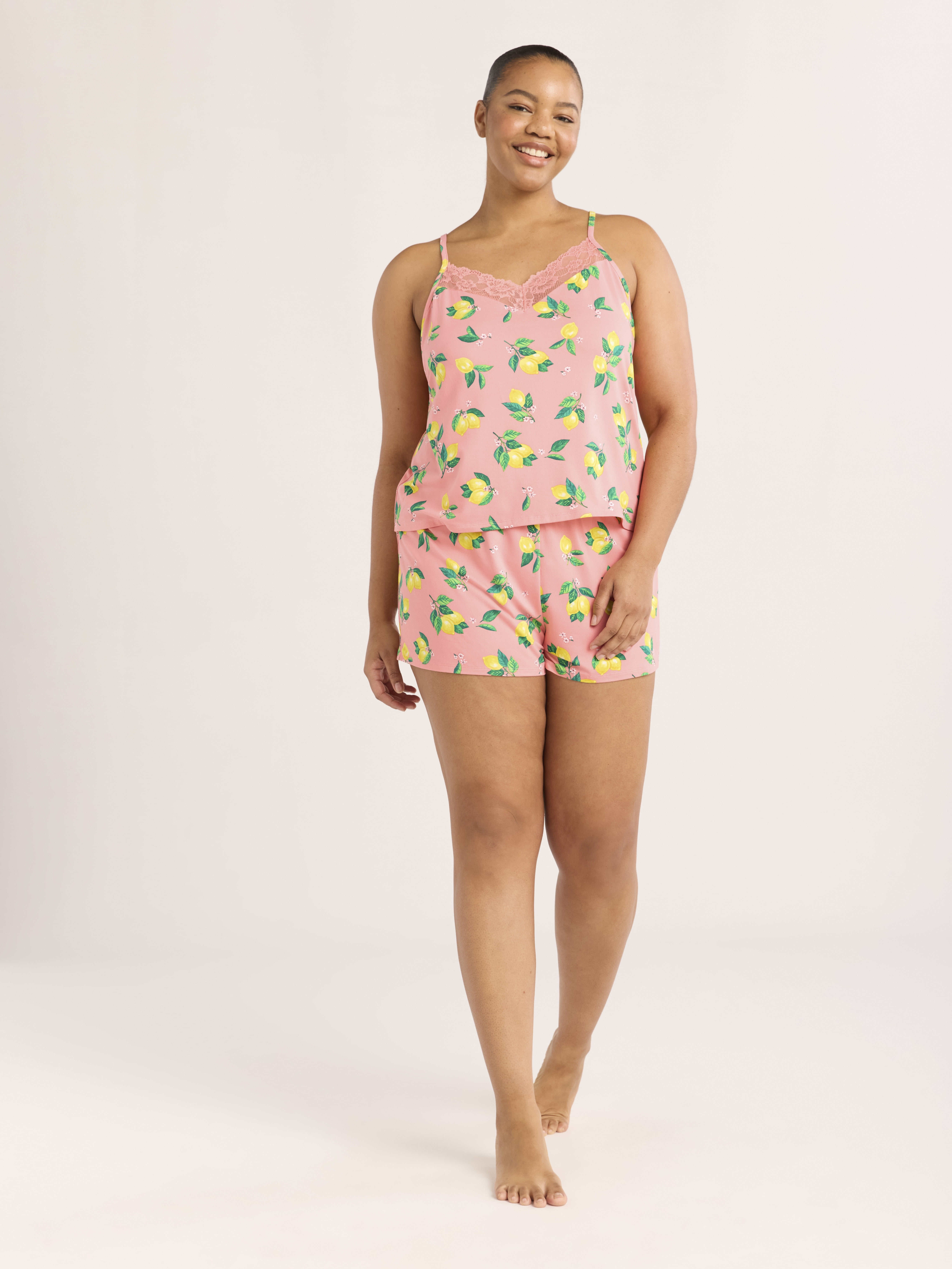 Joyspun Women’s Dreamy Soft Collection Lace Trim Knit Cami and Shorts Pajama Set, Sizes XS to 3X