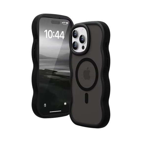 ZLCBMagnetic for iPhone 16 Pro Max Case, Compatible with Magsafe Wavy Frame Cute Translucent Matte Hard Back Silicone Bumper Shockproof Phone Case for iPhone 16 Pro Max Women Girls, Black