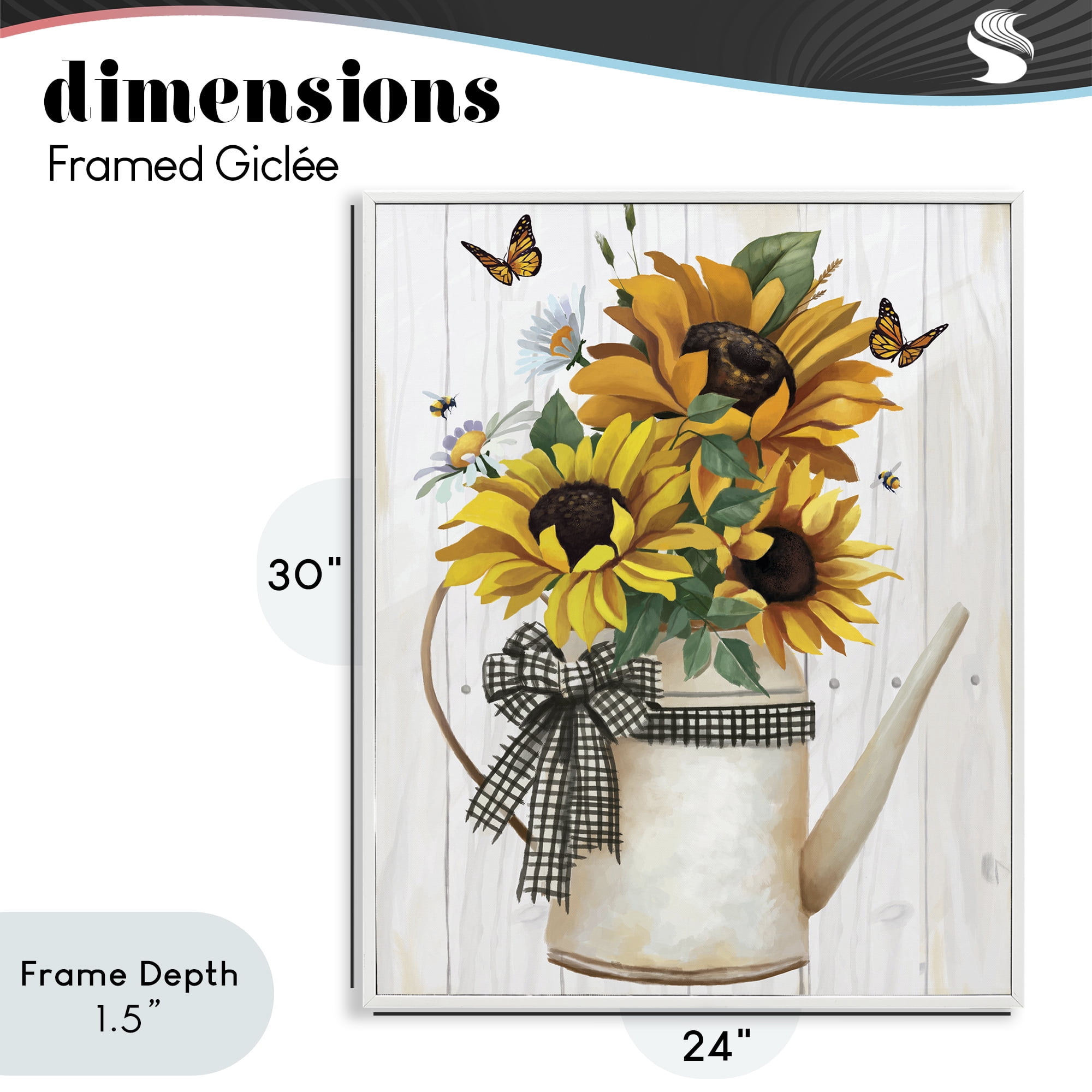 Stupell Industries Sunflower Trio in Watering Can White Framed Giclee Art, design by Lucca Sheppard