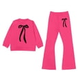 thumbnail image 5 of Shadoumai Tween Girls Clothes Long Sleeve Bow Knot Print Top + Wide Leg Pants 2 Piece Outfit Set, Size 7-16 Years, 5 of 5