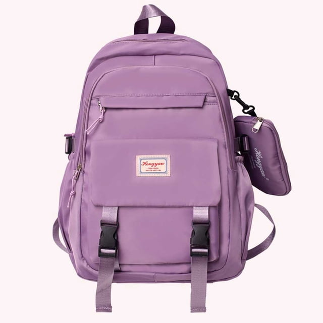 Mochila Mochila Niñas Impermeable Sólido Cremallera Ventilar Bookbag (Luz) Púrpura