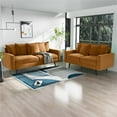 thumbnail image 3 of Pemberly Row 70" Square Arm Modern Velvet & Metal Sofa in Ginger Brown, 3 of 12