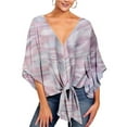 thumbnail image 2 of Women's Plus Size V Neck Blouses Tie Knot Front Summer Chiffon Tops Loose 3/4 Batwing Sleeve Drop Shoulder Shirts, 2 of 3