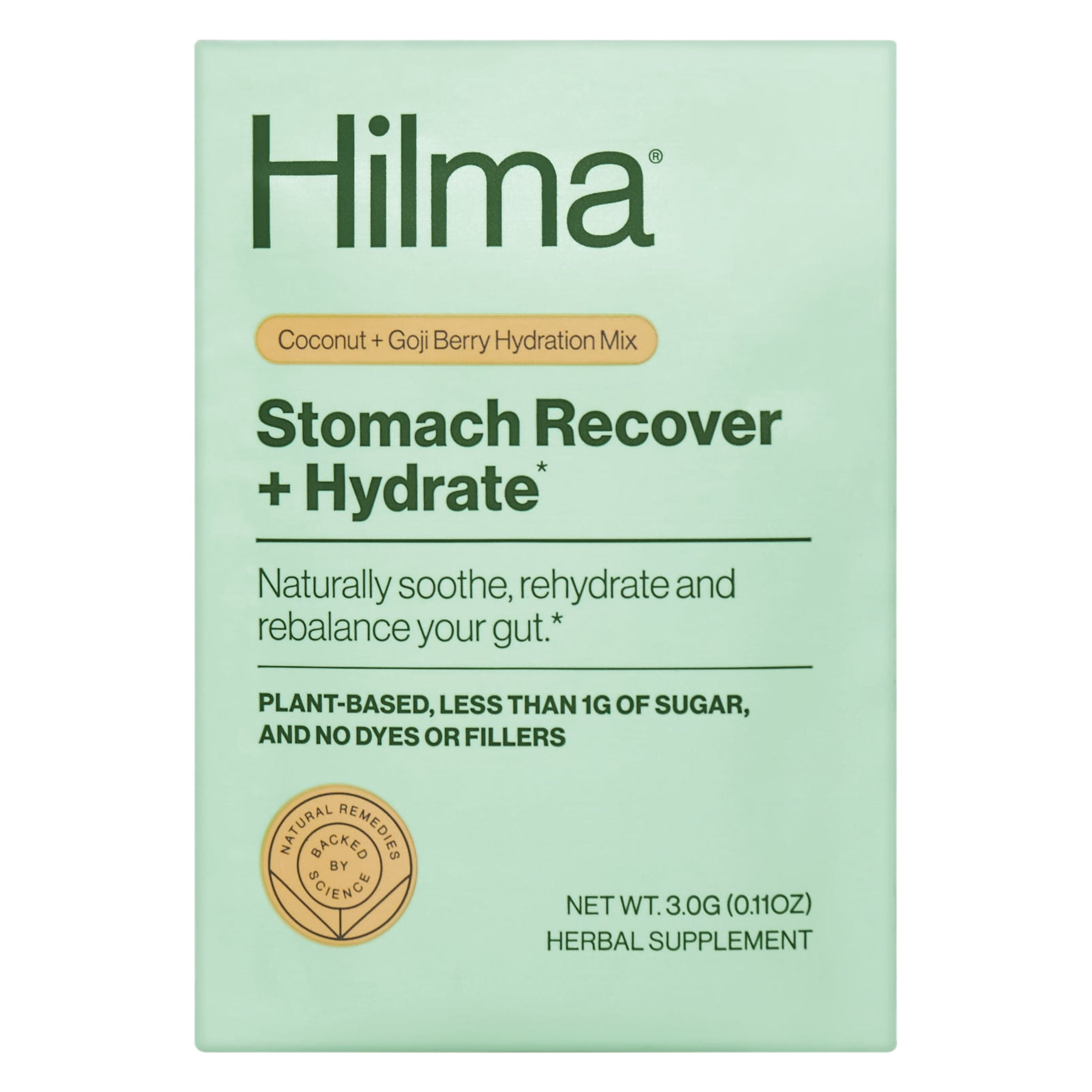 Hilma Stomach Recover and Hydrate Herbal Supplement Vegan Sachets, Natural Hydration Drink Mix, Doctor Formulated, 7 Count