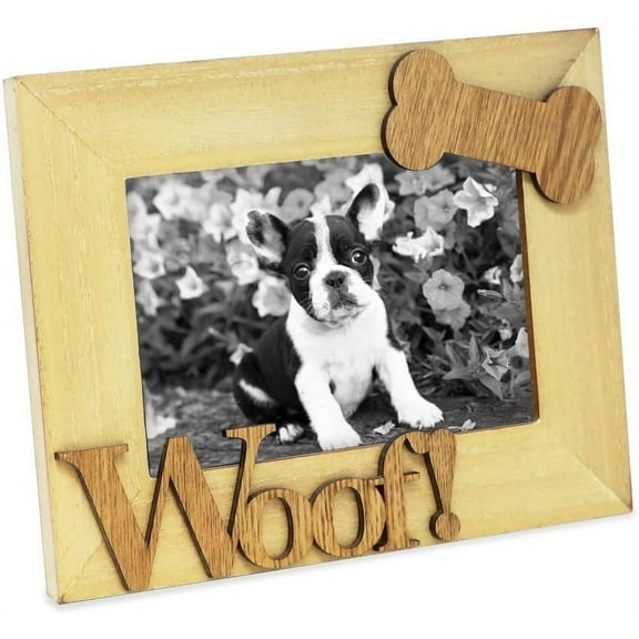 Isaac Jacobs Natural Wood Sentiments Dog Woof! Picture Frame, 4x6 inch, Photo Gift for Pet Dog, Puppy, Display on Tabletop, Desk