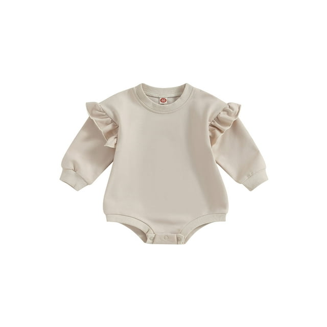 xiaxaixu Baby Sweatshirt Romper Ruffle Long Sleeve Round Neck Solid Color Bodysuit Infant Fall Outfit