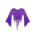 thumbnail image 7 of Kaerm Womens Tassel Coin Lace-Up Shawl Crop Tops Flare Sleeve Cardigan Belly Dance Shirt Dark Purple XXL, 7 of 7