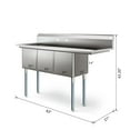 thumbnail image 4 of 63 in Three Compartment Commercial Sink, Bowl Size 15x15x14, 18-Gauge Stainless-Steel with Right Drainboard (KM-SC151514-15R3), 4 of 10