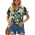 thumbnail image 1 of Whataatahia Camisa De Manga Corta De Gasa Mujer Estampado Floral Manga Corta Verano Cuello En V Suelto Y Pantalón Corto Casual Manga Top Verde S, 1 of 6