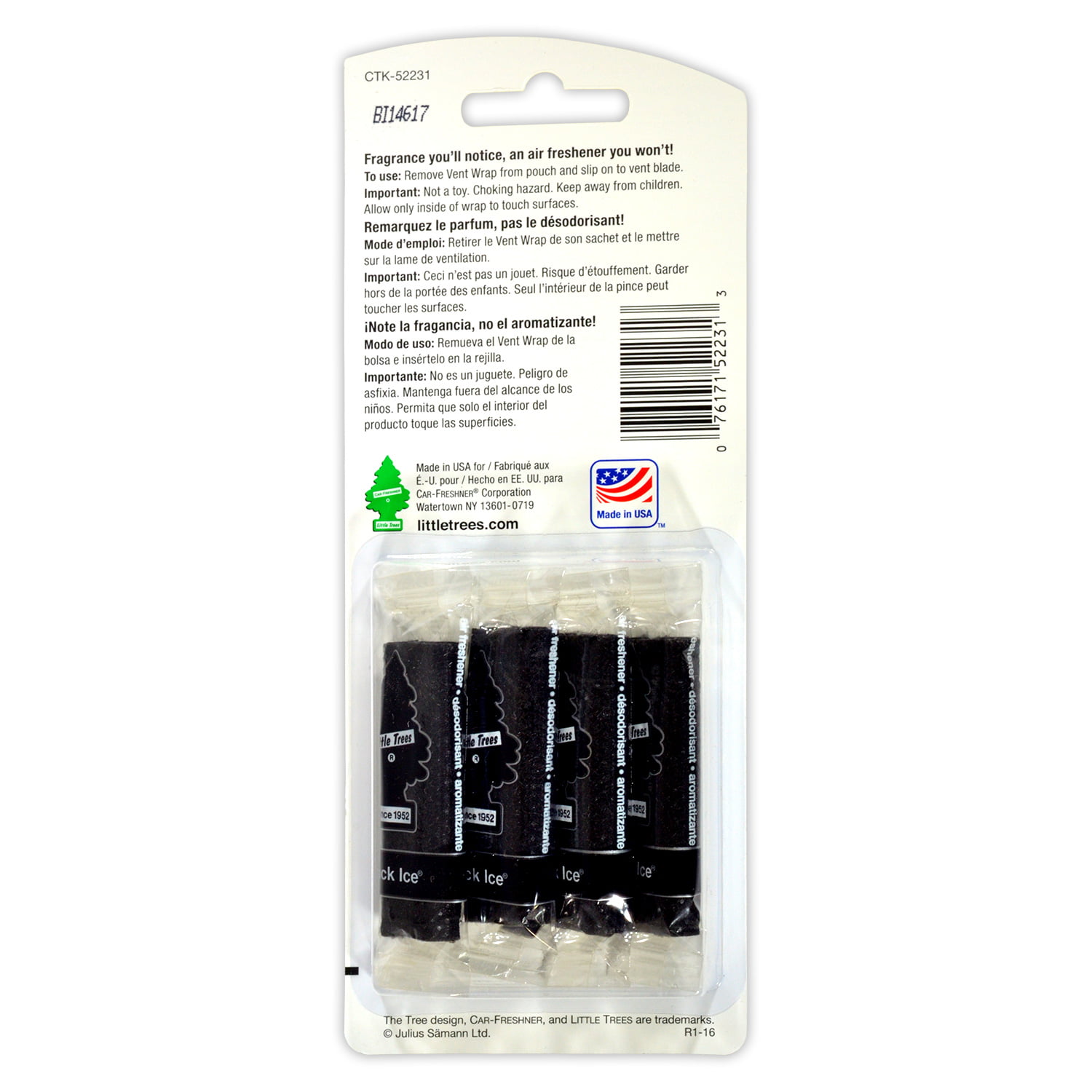 Little Trees Vent Wrap Air Freshener 4-PACKS (Black Ice) 
